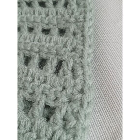 Handmade OS Sage Green Lightweight Acyrlic Tie Around Triangle Crochet Bandana - Picture 7 of 11